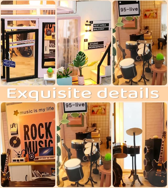 Detalle de Spilay Miniatur Haus „Zeit-Studio“ DIY Miniature House mit LED-Licht (Bastelset im Maßstab 1:24)