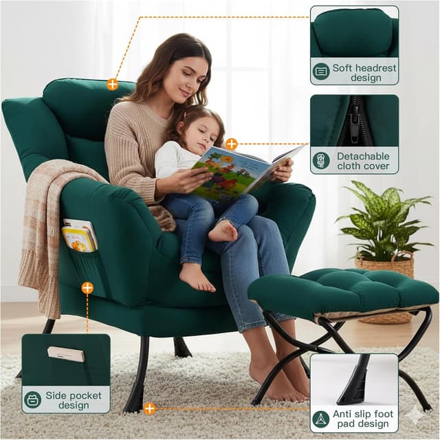 Detalle de HomEastlly Lazy Chair with Ottoman, peach green