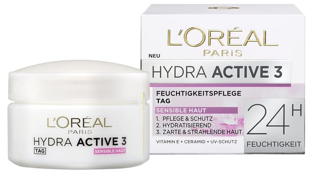 Detalle de L’Oréal Paris Hydra Active 3 Tagescreme für sensible Haut (50 ml) mit Glycerin & Vitamin E