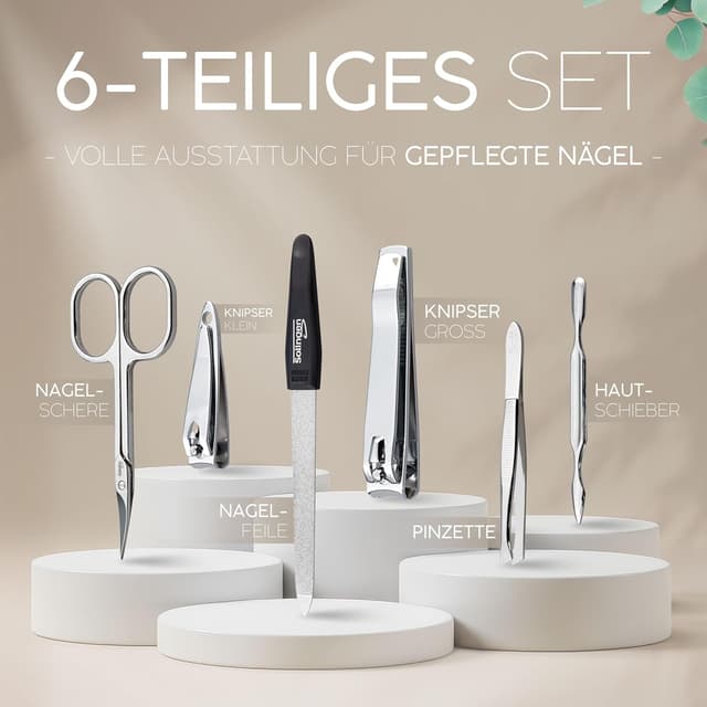 Detalle de Maniküre-Set von Solingen mit Etui (Kunst-Leder), 6-teiliges Nagelset aus glanzvernickeltem Stahl