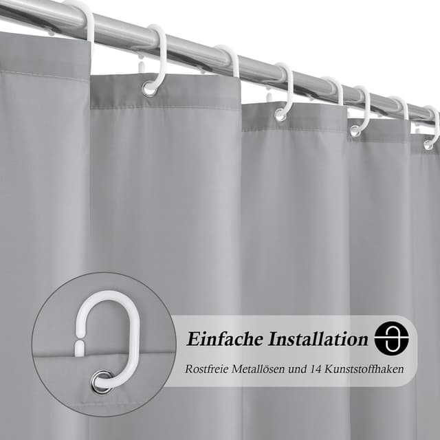 Detalle 2 de EurCross Extra Duschvorhang 200x200 cm in Grau – wasserabweisend, waschbar, mit 14 Ösen