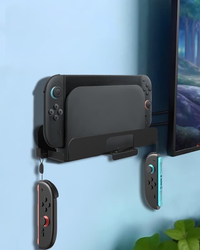 Detalle 2 de Sehawei Wandhalterung für Switch 2 – platzsparende Halterung mit Joy-Con-Haken, Ablage und Controller-Halter