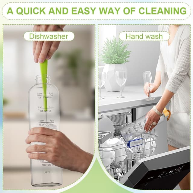 Detalle de AOOWU gourde en verre borosilicate 1 L avec couvercle bambou, marqueur de temps et étui silicone