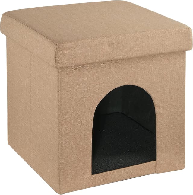 Detalle de Baroni Home Cuccia Cane e Gatto pieghevole color tortora, pouf/tavolino relax 38x38x38 cm
