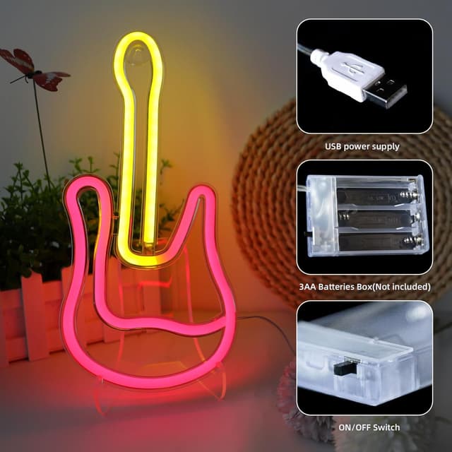 Detalle 2 de Gitarren-Neonlicht LED Neonschilder 3 AA