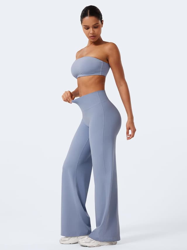 Detalle 2 de YEOREO Seamless Yoga Trousers for Women – High Waist Straight Leggings with Flared Fit