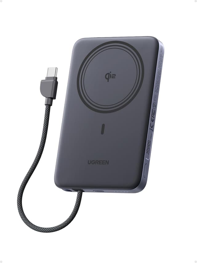 Detalle de UGREEN MagFlow Air Qi2 15W batteria esterna magnetica 10.000 mAh con MagSafe e USB-C PD 30W (MagFlow Air) — grigio