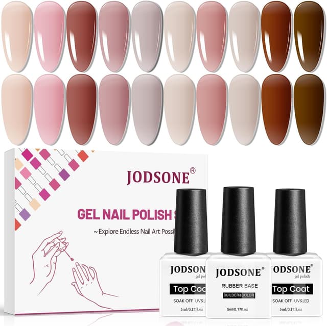 Detalle de JODSONE Set 10 colori Gel Base 3 in 1 con Top Coat: kit nail art jelly per manicure fai da te