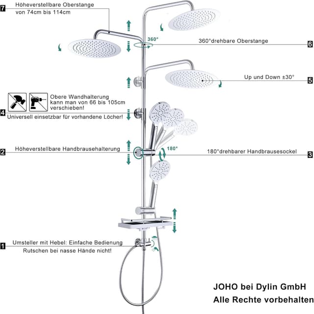 Detalle 1 de Columna de Ducha ajustable D30cm
