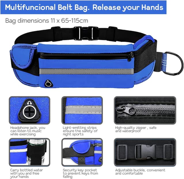 Detalle de Edipets Joggingleine für Hunde freihändig (Laufen & Wandern) mit Gurtband, reflektierend, 160–220 cm – Blau