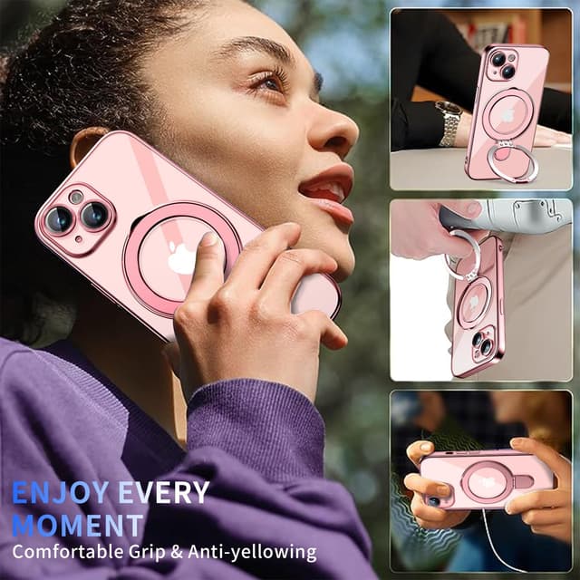 Detalle de Pmteyoim Magnetic for iPhone 15 Case with Invisible Stand (MagSafe Compatible) – Pink