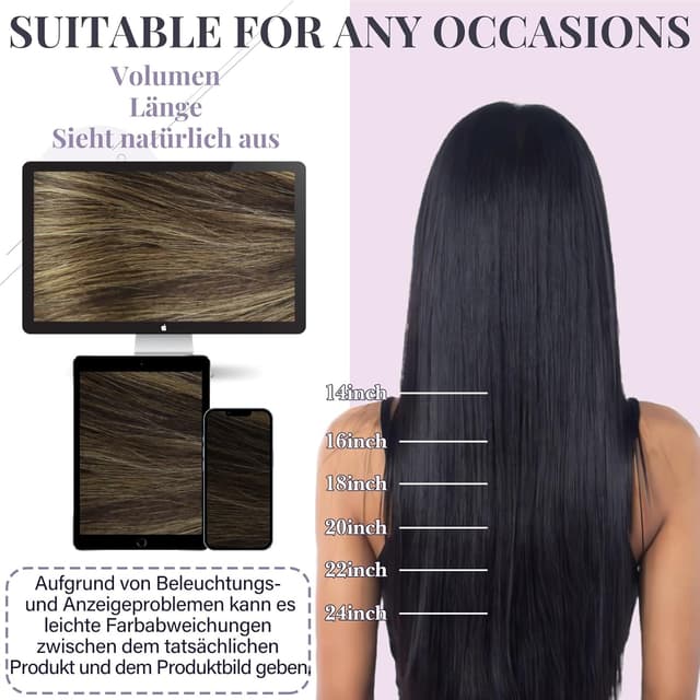 Detalle de Fshine Genie Weft Extensions aus Remy Echthaar – Balayage Dunkelbraun bis Kastanienbraun, 60 cm / 60 g (Echthaar Tressen)