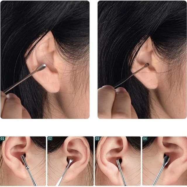 Detalle 2 de PARENCE.- 6-teiliges Ohrenreinigungsset mit Etui – Edelstahl-Werkzeuge & Metall-Ohrstöpsel mit Bürste