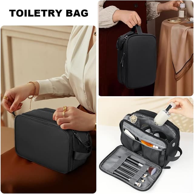 Detalle 2 de Aucuu grande trousse de toilette imperméable avec 3 compartiments et poches à fermeture éclair pour voyage