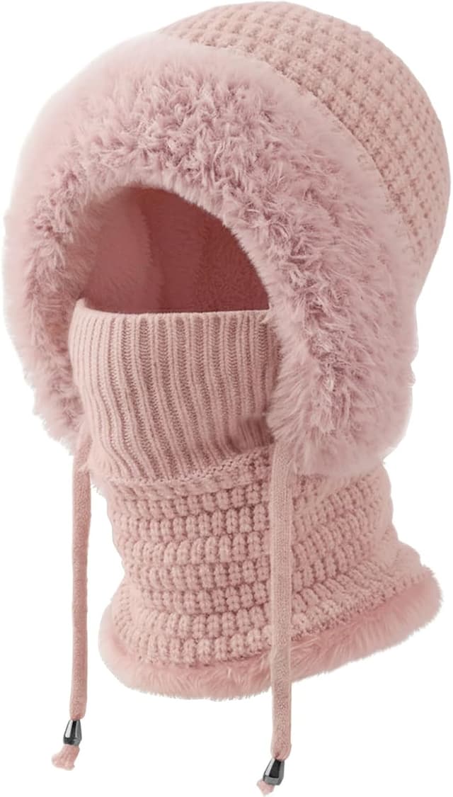 Detalle de DRESHOW Women’s winter balaclava knit beanie with drawstring hood scarf (3-in-1)