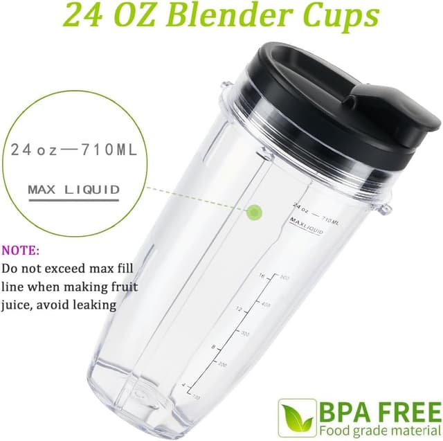 Detalle de ABTER Replacement 24oz Blender Cup Set (2-Pack) with Sip & Seal Lids for Select Ninja Blenders