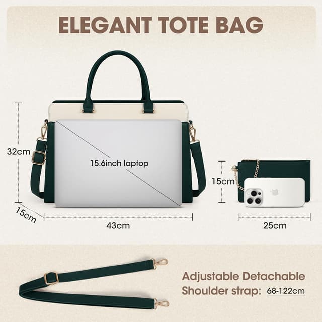 Detalle 2 de RAINSMORE waterproof leather-look laptop tote bag for women (15.6 inch) with detachable clutch