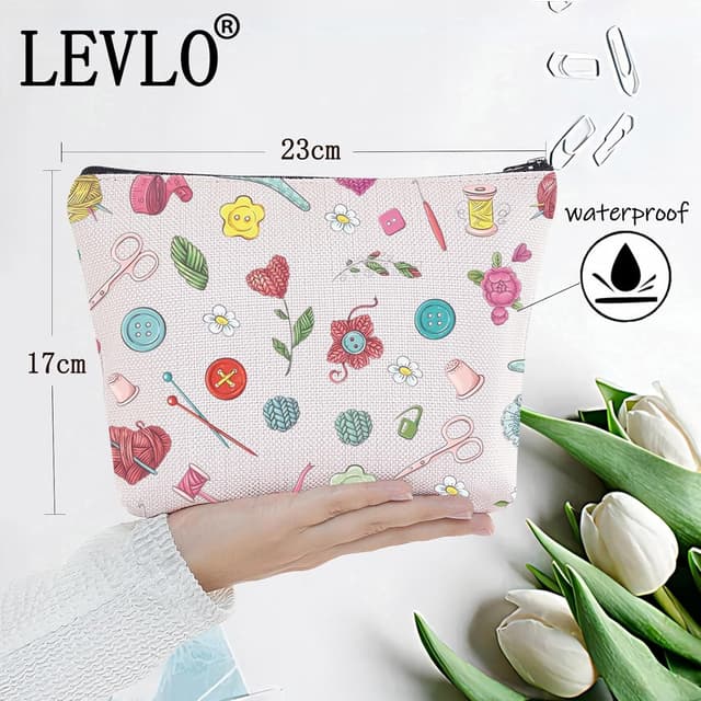 Detalle de LEVLO Knitter Zipper Pouch Bag – Cotton Canvas crochet storage and cosmetic bag