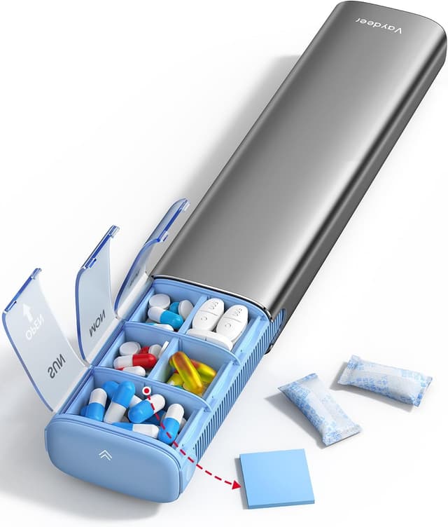 Detalle de Vaydeer Pilulier hebdomadaire 7 jours en métal, prise 2 fois par jour