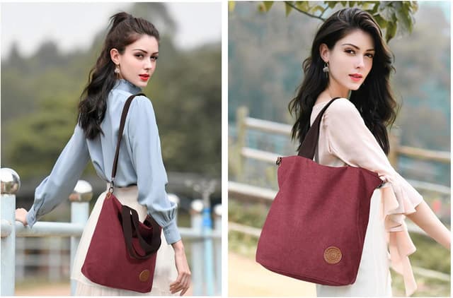 Detalle 2 de JANSBEN Damen Canvas Handtasche 30 x 40 x 12 cm