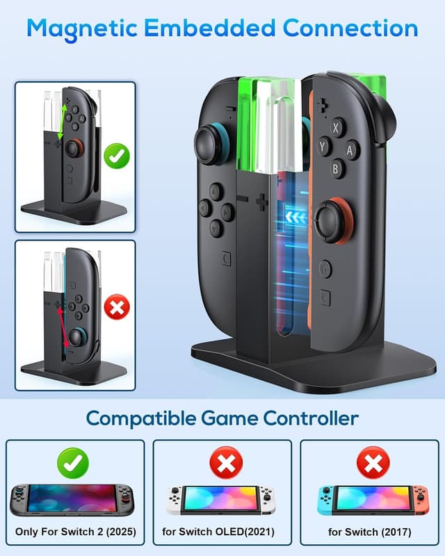 Detalle de Switch 2 Ladestation für Joy-Con 2 (2025) – 4-fach Ladesockel mit LED-Anzeige
