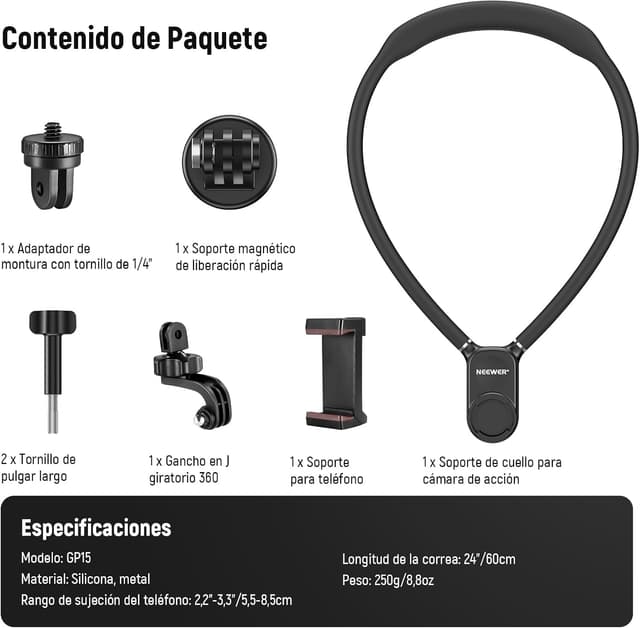 Thumbnail 8 de NEEWER GP15 Soporte Magnético Cuello para Cámaras de Acción 📸
