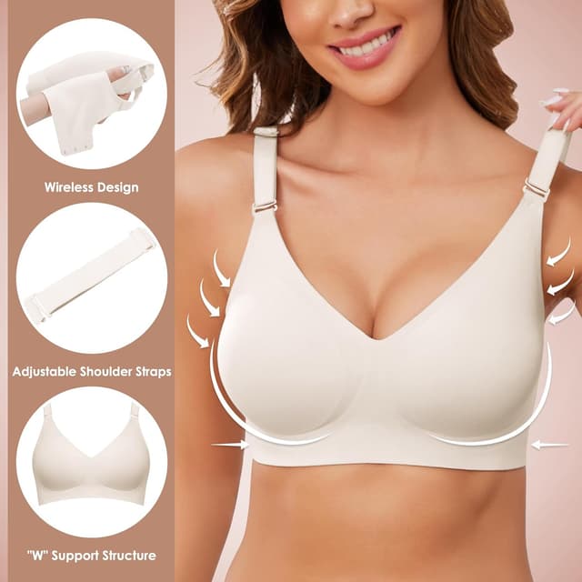 Detalle de Lonya Women’s Push Up Seamless Non-Wired Support Bra (Zero Feel) – V-neck comfort bralette