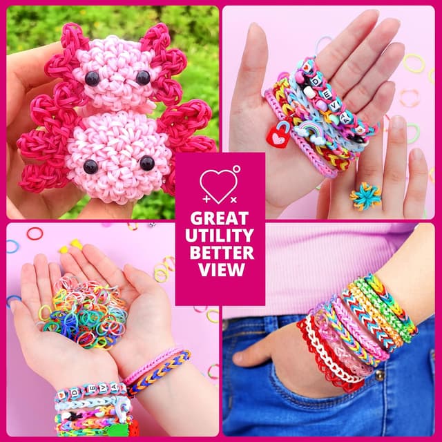 Detalle de DEVA Stash Loom Bands Kit (20 Colours) – DIY friendship bracelet making set with clips, charms and refills