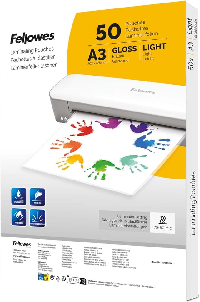 Detalle de Pochettes de plastification Fellowes A3 brillante – lot de 50 feuilles pour affiches et documents