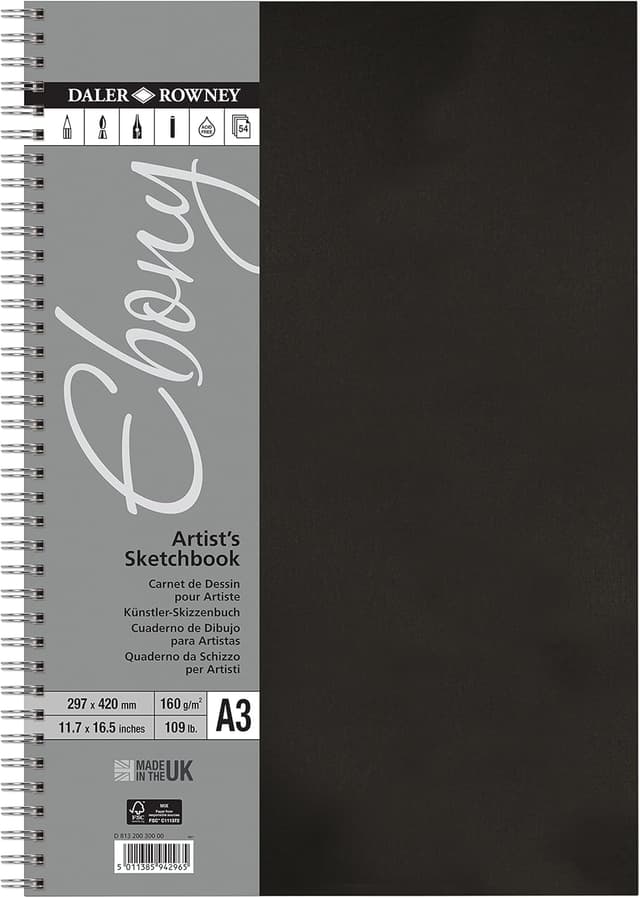 Detalle de Daler Rowney Skizzenbuch A3 Hochformat (spiralgeheftet, 150 g/m²) – für Skizzen & leichte Aquarellwäschen
