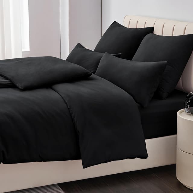 Detalle de Aisbo Bettwäsche 135x200 4-teilig in Schwarz (Mikrofaser, Reißverschluss, ÖKO-TEX) inkl. 2 Kissenbezüge 80x80