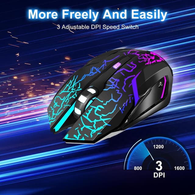 Detalle de Wireless Gaming Mouse (Rechargeable) with Type-C Fast Charging, 3 DPI Levels & 6 Silent Buttons