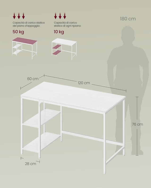 Detalle de VASAGLE Scrivania per Computer LWD047W44 120 x 60 cm bianco acciaio