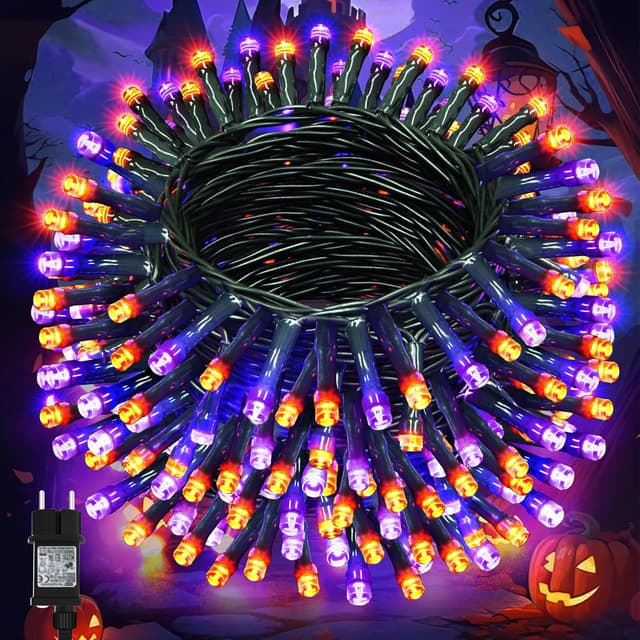 Detalle de Lincentra Halloween-Lichterkette außen 40 m (400 LEDs) Orange/Lila mit Timer & 8 Modi