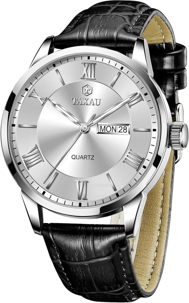 Detalle de Taxau Herrenarmbanduhr aus Leder mit großem Zifferblatt, Quarzwerk, Datum und 3ATM-Schutz
