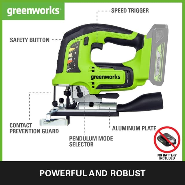 Detalle 2 de Greenworks GD24JS Cordless Jigsaw (3000spm) with Adjustable Base up to 45°