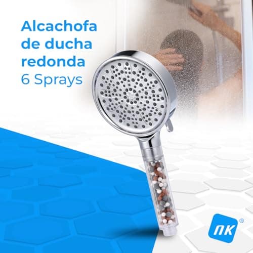 Thumbnail 1 de NK Alcachofa de Ducha Redonda con 6 Modos de Spray: Alta Presión y Filtración de Agua