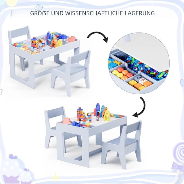 Detalle de Clevich Kindersitzgruppe mit Stauraum, Kindertisch mit 2 Stühlen, Kinder Tisch Stuhl Set mit wendbarer Tischplatte, Packung mit 2 Stühlen, Kinderschreibtisch für Kindertagesstätte, ab 3 Jahren, BlauClevich Kindersitzgruppe mit Stauraum, Kindertisch…