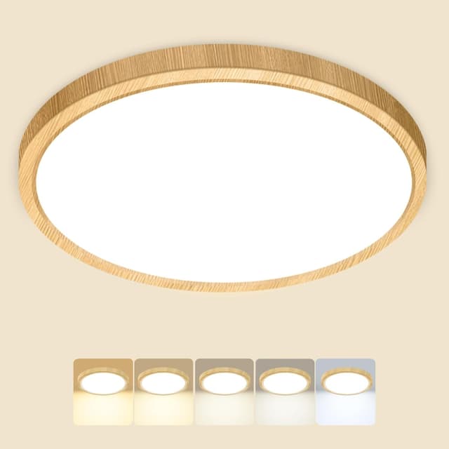 Detalle de Peasur flache LED-Deckenlampe rund mit 5 Farbtemperaturen und IP54, 18W