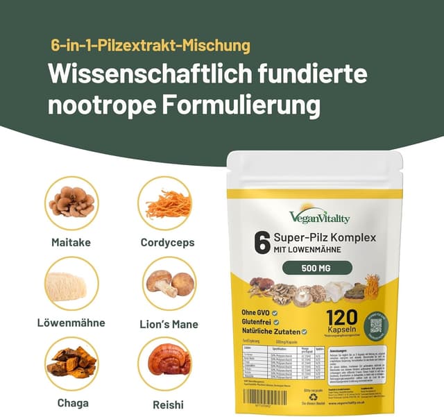 Detalle 2 de Vegan Vitality Pilz Komplex 120 Kapseln