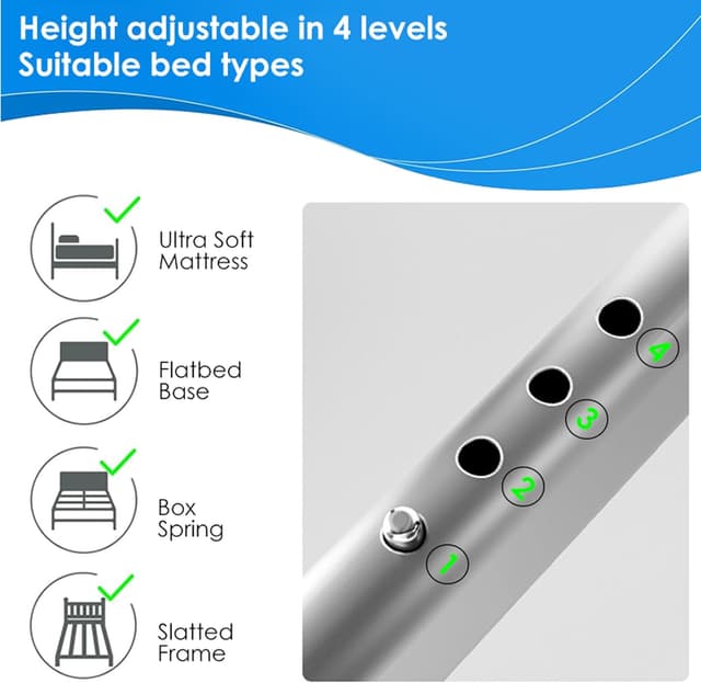 Detalle de NJUN Foldable Safety Bed Rails for Elderly Adults – portable bed rail guard with assist grab bar (double bed, both sides)