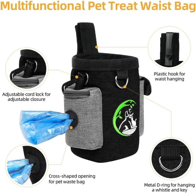 Detalle de Adiwo sac à friandises pour chien noir avec distributeur de sacs et clip arrière