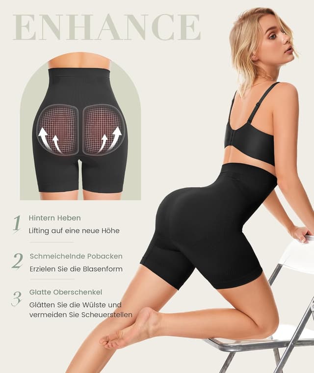 Detalle de SIMIYA Bauchweg Unterhose Damen mit hoher Taille (nahtlos, Bein) – Shapewear gegen Bauch & Oberschenkel