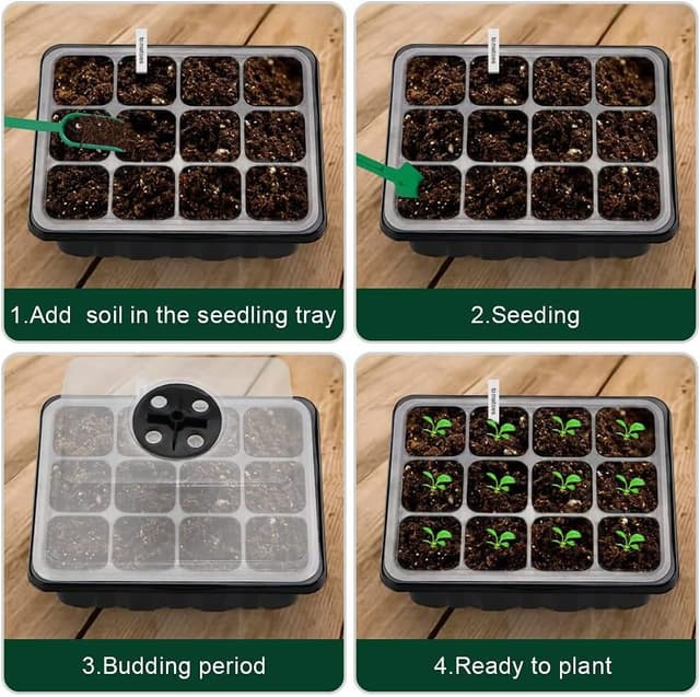 Detalle 2 de Seed Trays 10-Pack: sturdy seed starter kit with adjustable humidity dome and 12 cells per tray