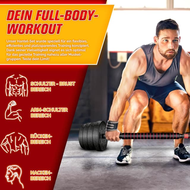 Detalle de RE:SPORT 2-in-1 Hanteln Set 15–30 kg (Kurzhantel & Langhantel), verstellbar mit Verbindungsrohr