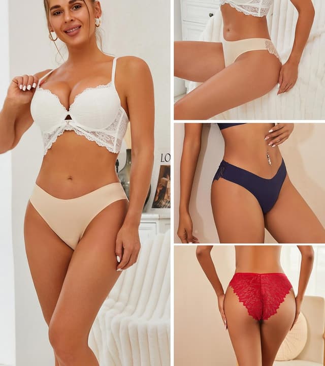 Thumbnail 4 de FINETOO 6-Pack Sexy No-Show Lace Bikini Underwear for Women (Silky Seamless Cheeky Hipster)