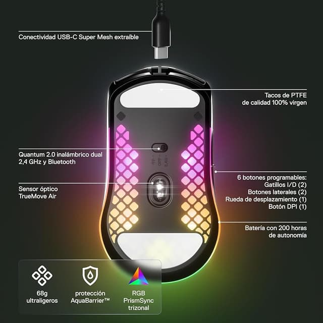 Thumbnail 3 de SteelSeries Aerox 3 Wireless - Ratón gaming ultraligero