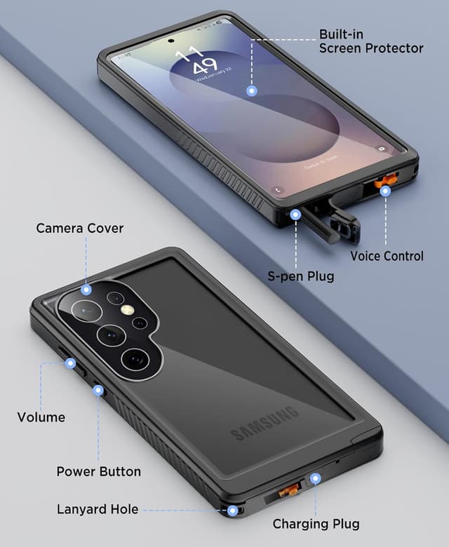 Detalle de Beeasy Waterproof Shockproof Case for Samsung Galaxy S25 Ultra (6.9 inch) – IP68 Full-Body Cover with Built-in Screen Protector, Black