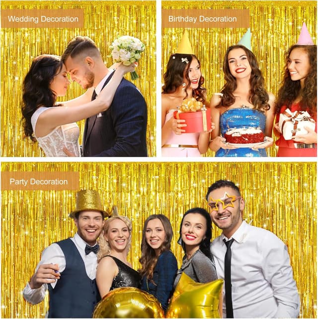 Thumbnail 7 de G2PLUS Cortina Fiesta 2PCS Foil Fringe Oro 1x2.5m 🎉