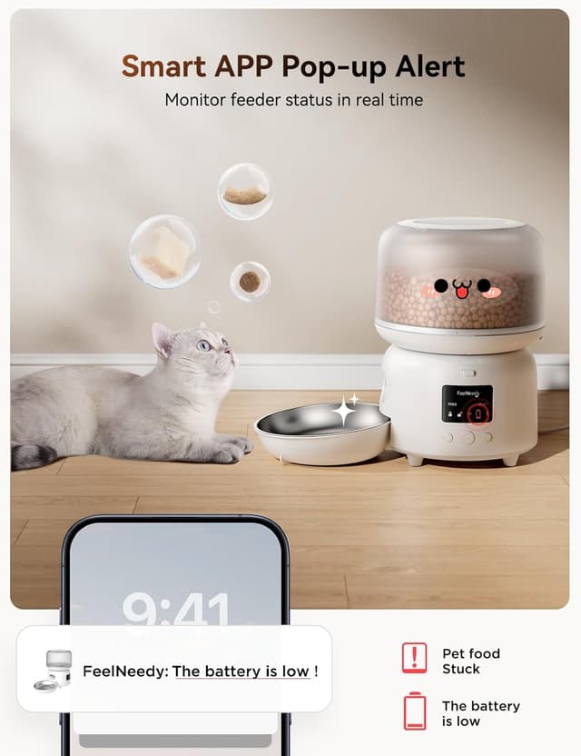 Detalle 2 de FEELNEEDY Automatic Cat Feeder with App Control (3L) – WiFi 2.4GHz, up to 10 meals/day